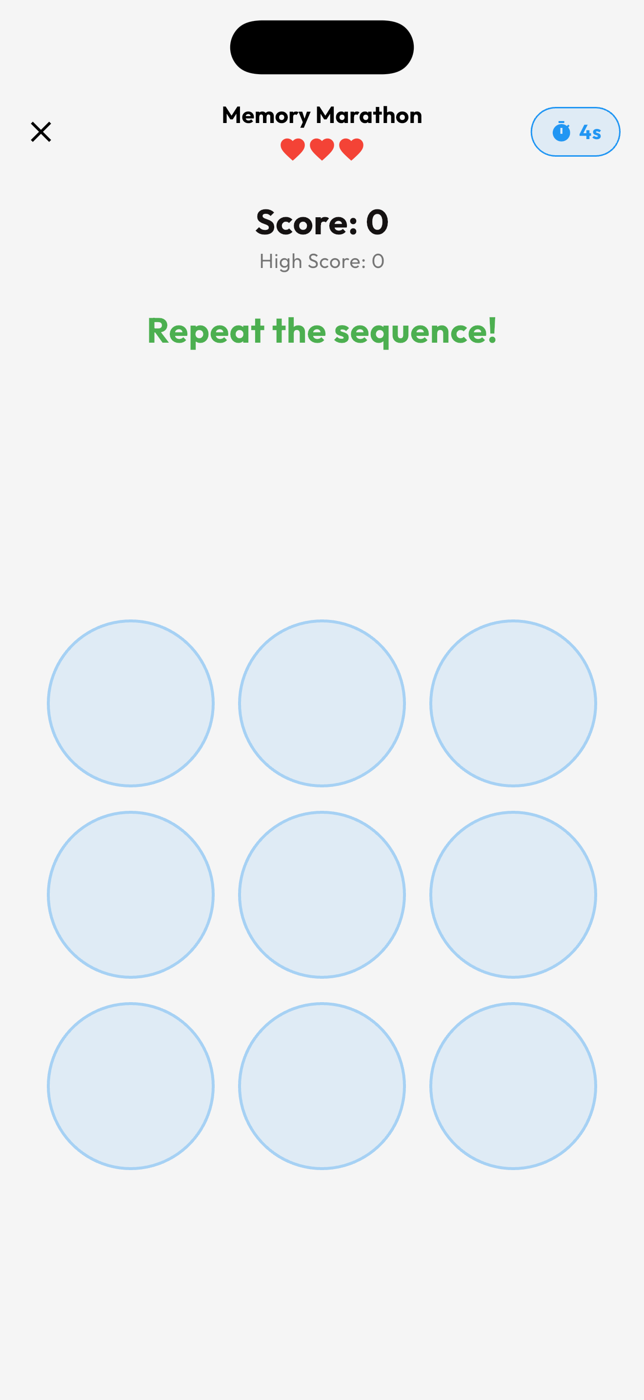 Memory game screenshot